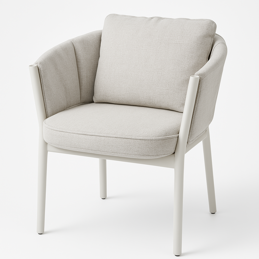 Silla individual exterior tapizada en gris