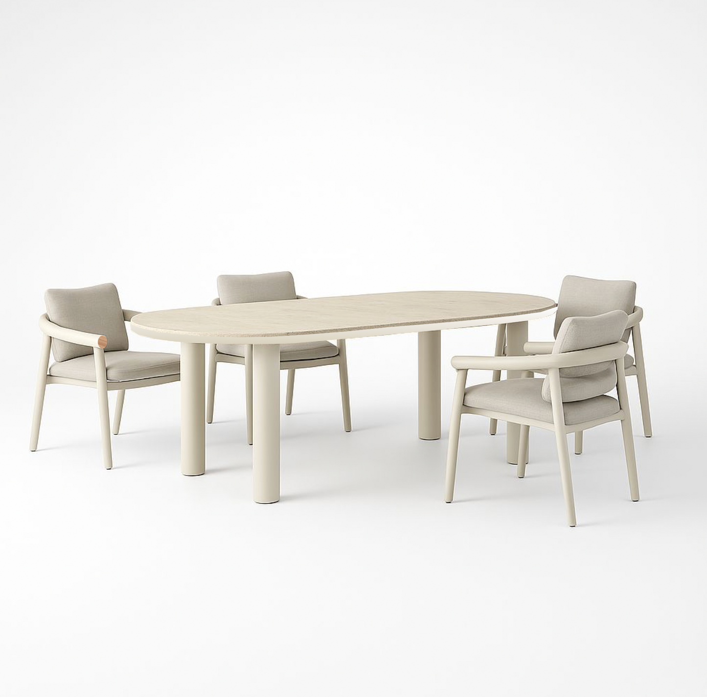 Mesa de comedor fija tapizada en beige
