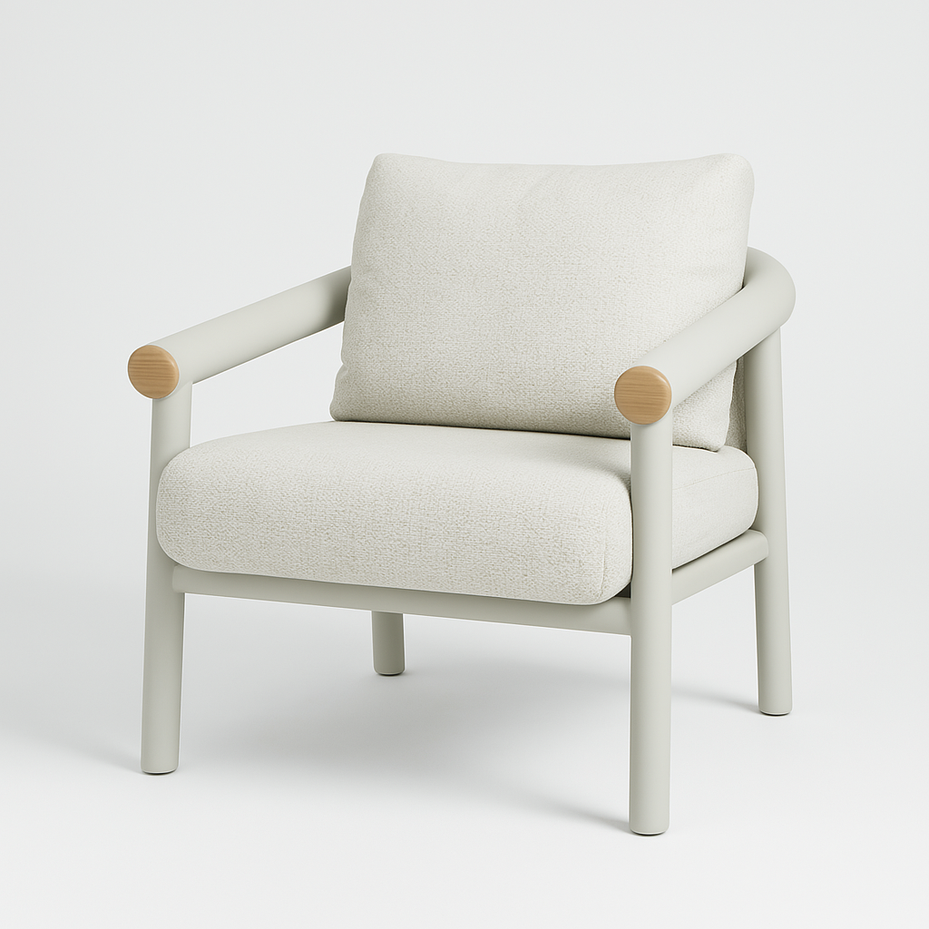 Sillón individual exterior tapizada en beige 