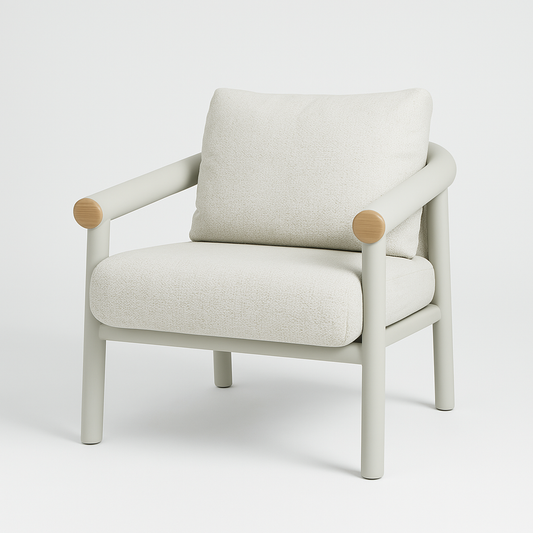 Sillón individual exterior tapizada en beige 