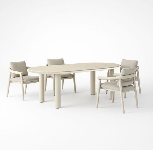 Mesa de comedor fija tapizada en beige